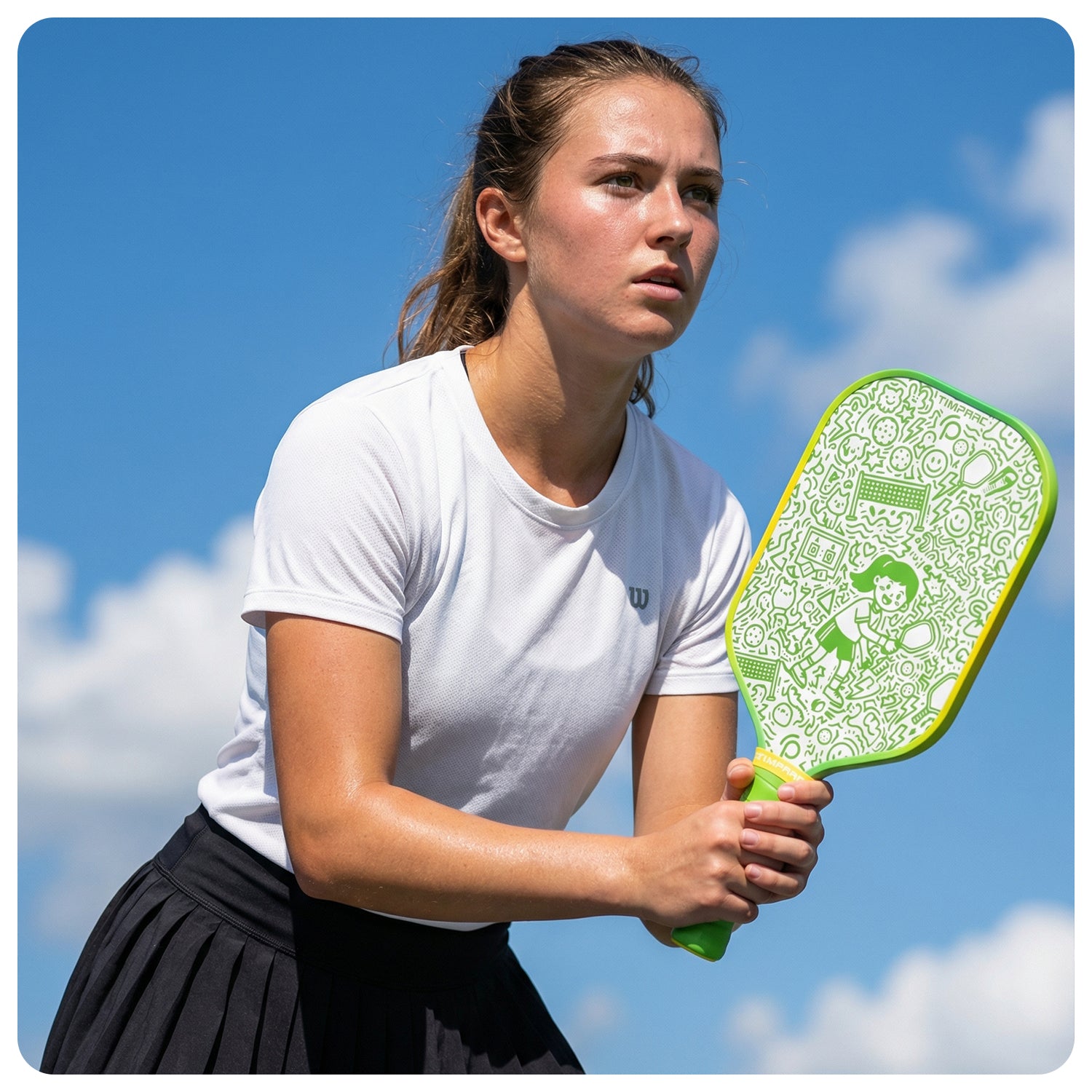 T-NEO Green Doodle 16MM Thermoformed Pickleball Paddle,Youth Fashion Pickleball Racket