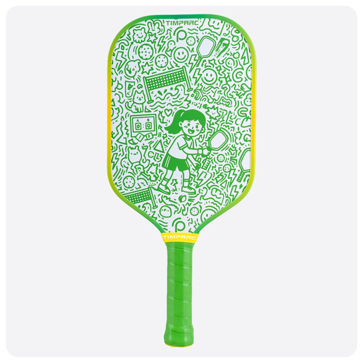 T-NEO Green Doodle 16MM Thermoformed Pickleball Paddle,Youth Fashion Pickleball Racket
