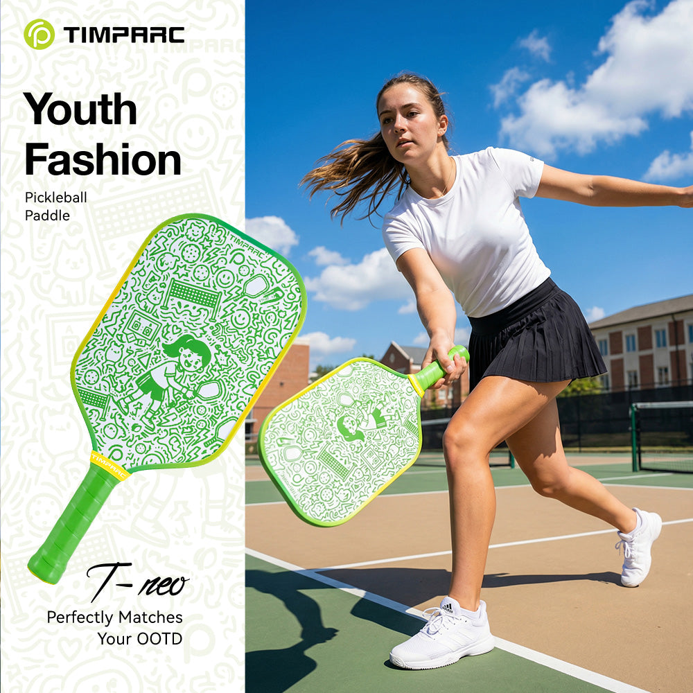 T-NEO Green Doodle 16MM Thermoformed Pickleball Paddle,Youth Fashion Pickleball Racket